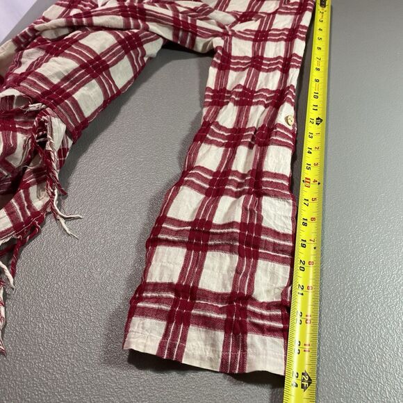 ORANGE CREEK Cardigan Plaid Fringe Open Front Long Sleeve Womens M L Red White - Picture 7 of 11